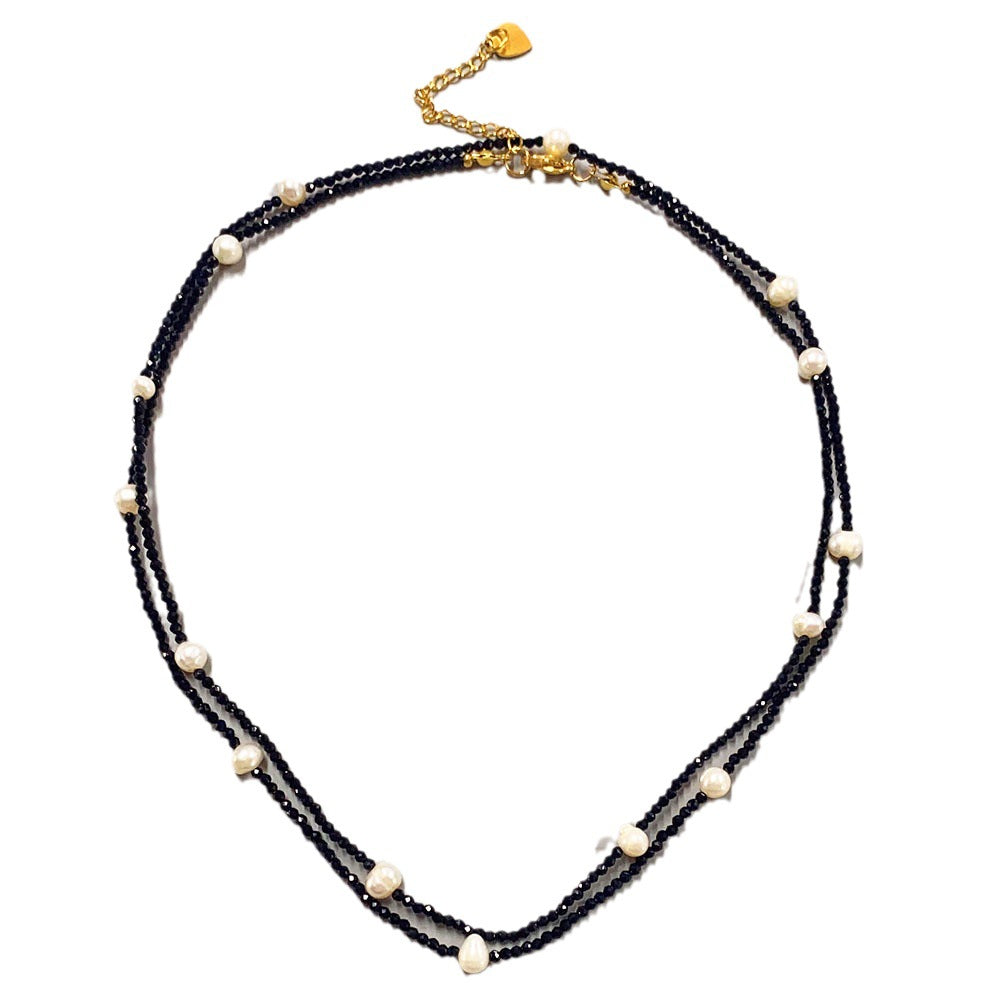 Stacked Black Spinel Pearl Necklace