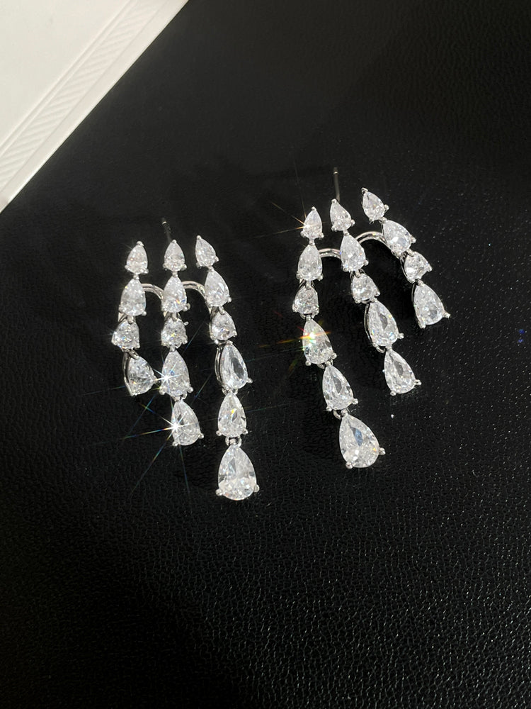 Raindrop Zirconia Tassel Earrings