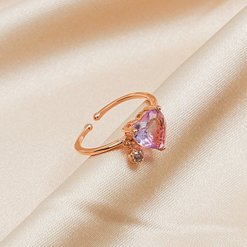 Gradient Crystal Love Heart Open Ring