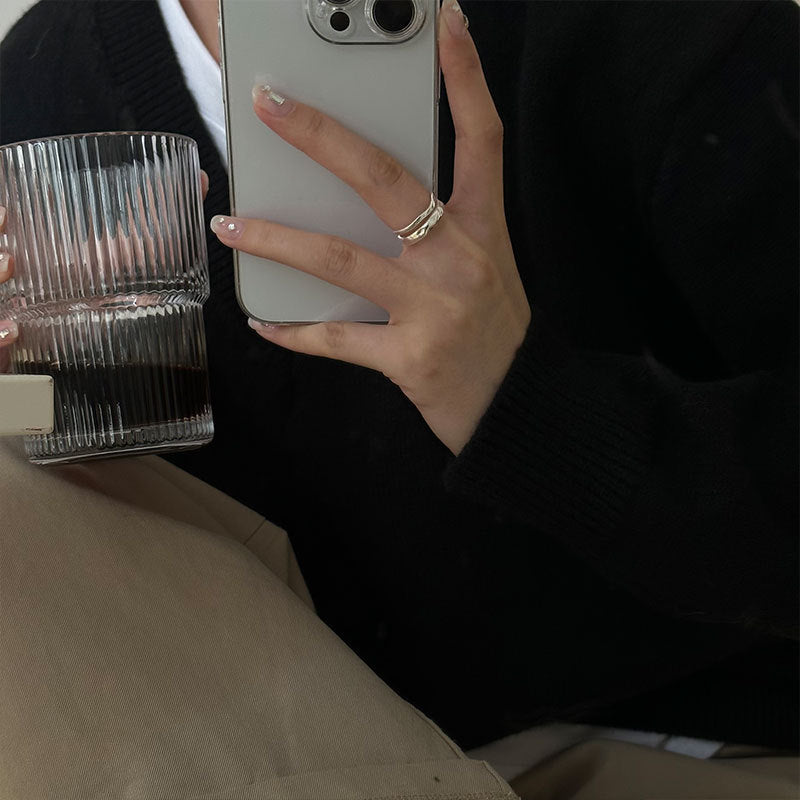 Sterling Silver Irregular Texture Double Layer Ring