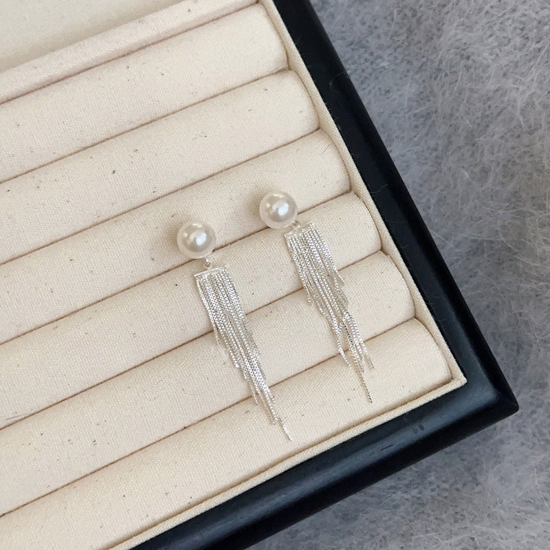 Pearl Mini Silver Tassel Earrings
