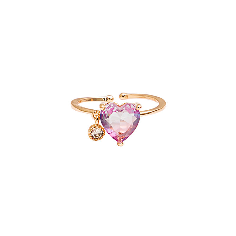 Gradient Crystal Love Heart Open Ring