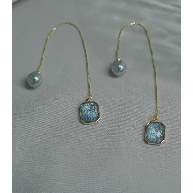 Handmade Square Ice Zirconia Bead Tassel Earrings