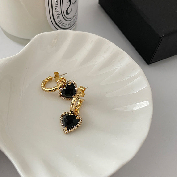 Black Zirconia Love Metal Earrings