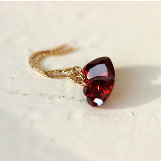 925 Sterling Silver 14k Gold Plated Burgundy Heart Earrings