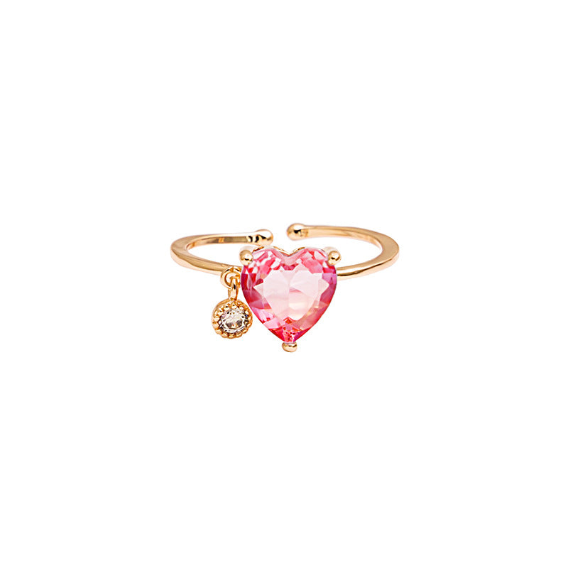 Gradient Crystal Love Heart Open Ring