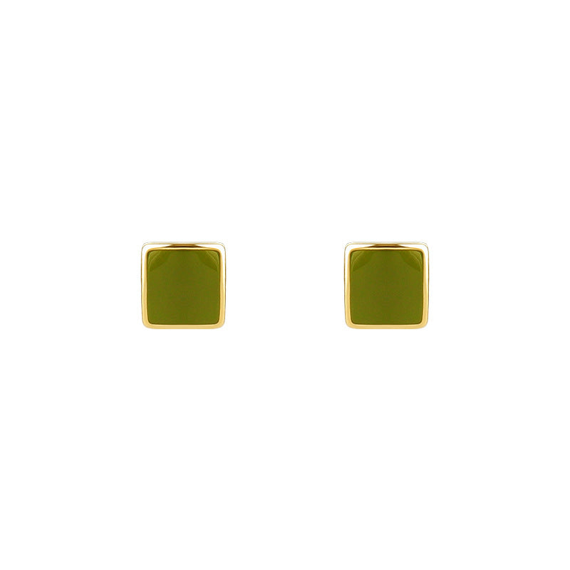 Square Green Basic Earrings