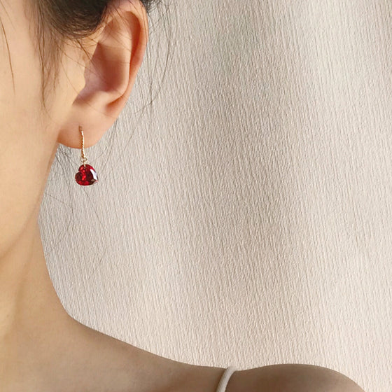 925 Sterling Silver 14k Gold Plated Burgundy Heart Earrings