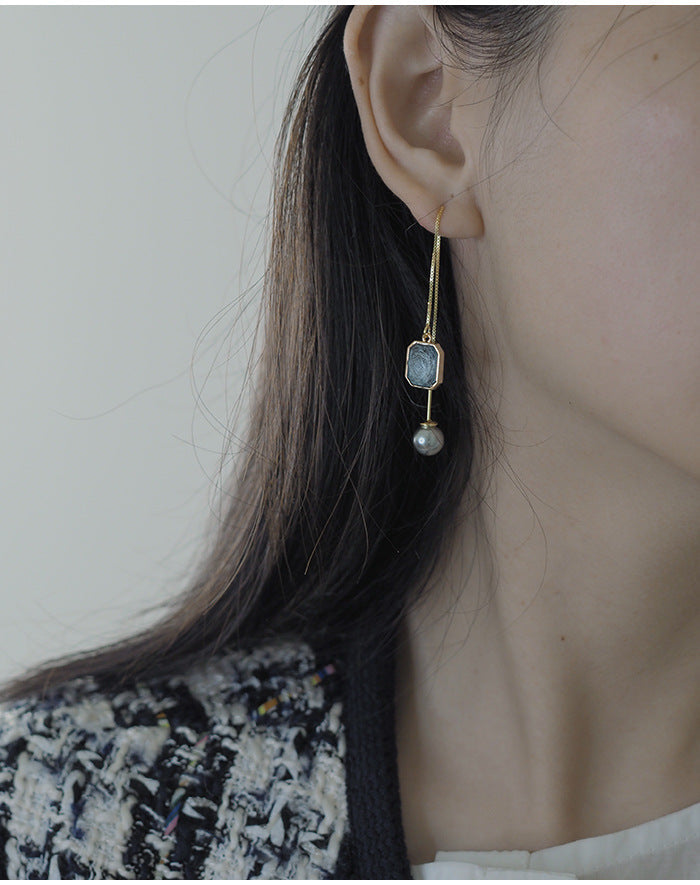 Handmade Square Ice Zirconia Bead Tassel Earrings