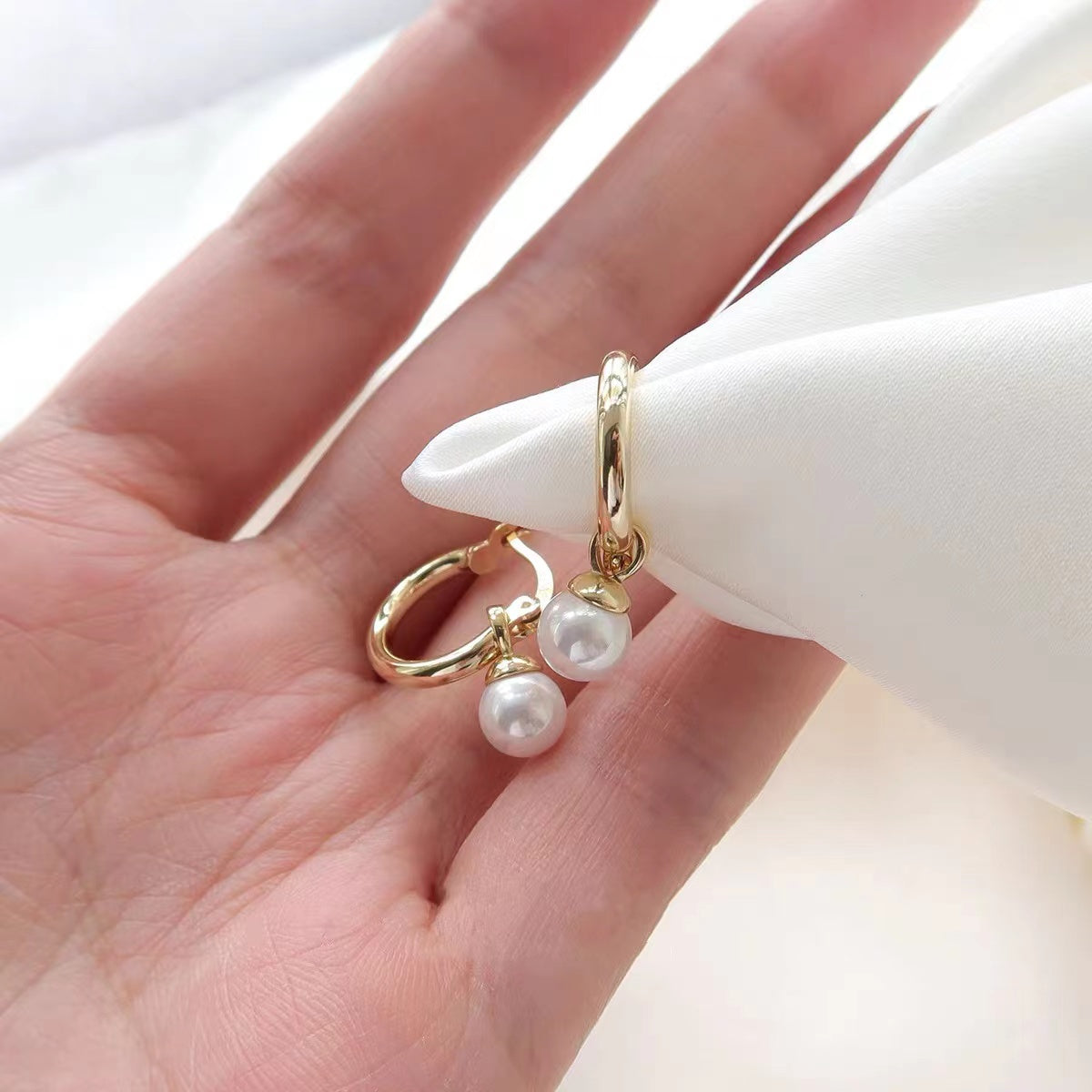 Natural Pearl Earrings in Sterling Silver with Gold Plating