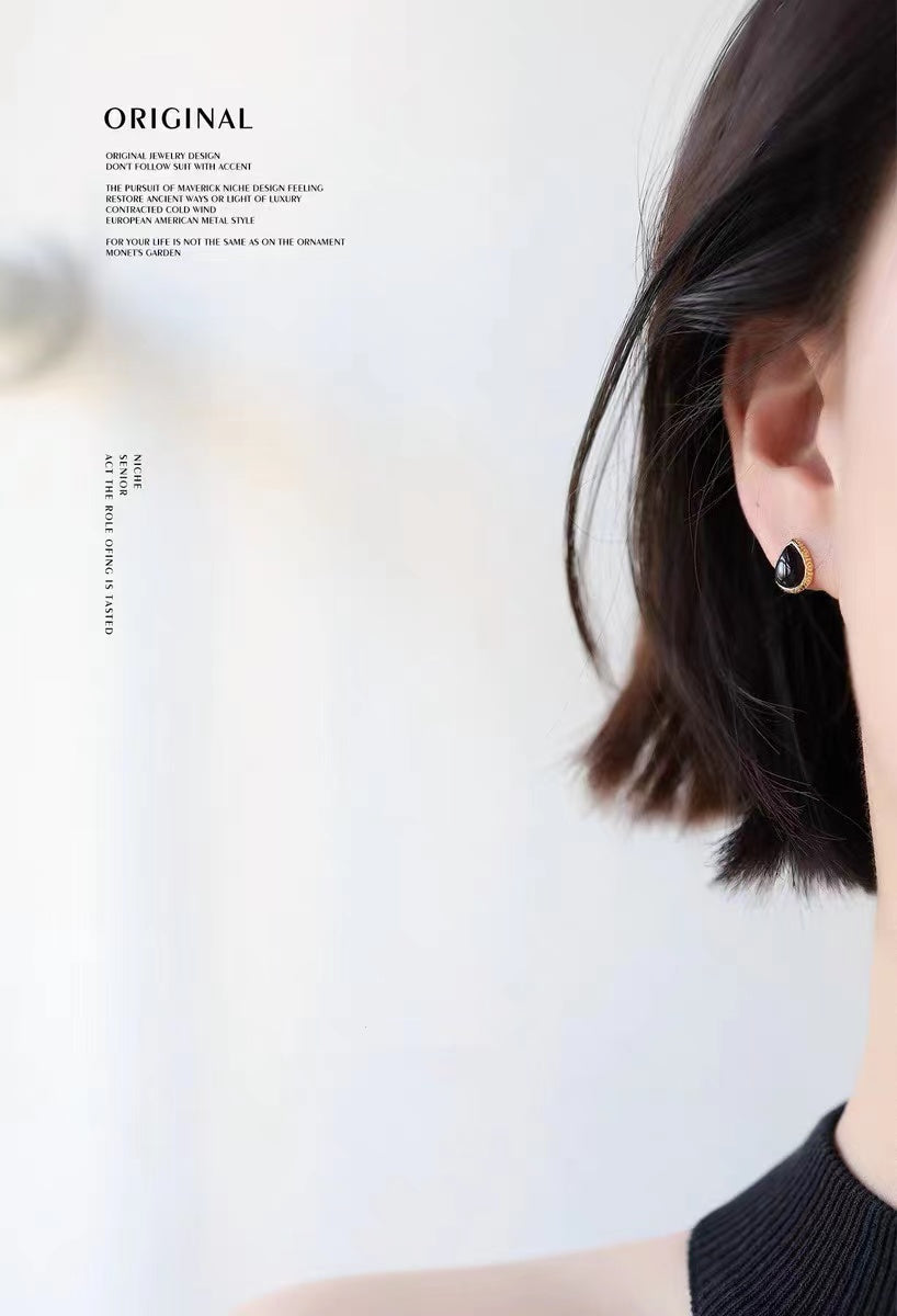 Natural Black Onyx Gold Plated Earrings in Sterling Silver