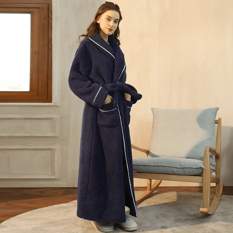 Fleece Dressing Gown with Belt for Winter Warmth