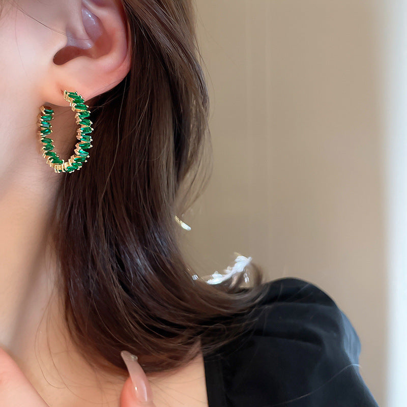 Green Crystal Hoope Earrings