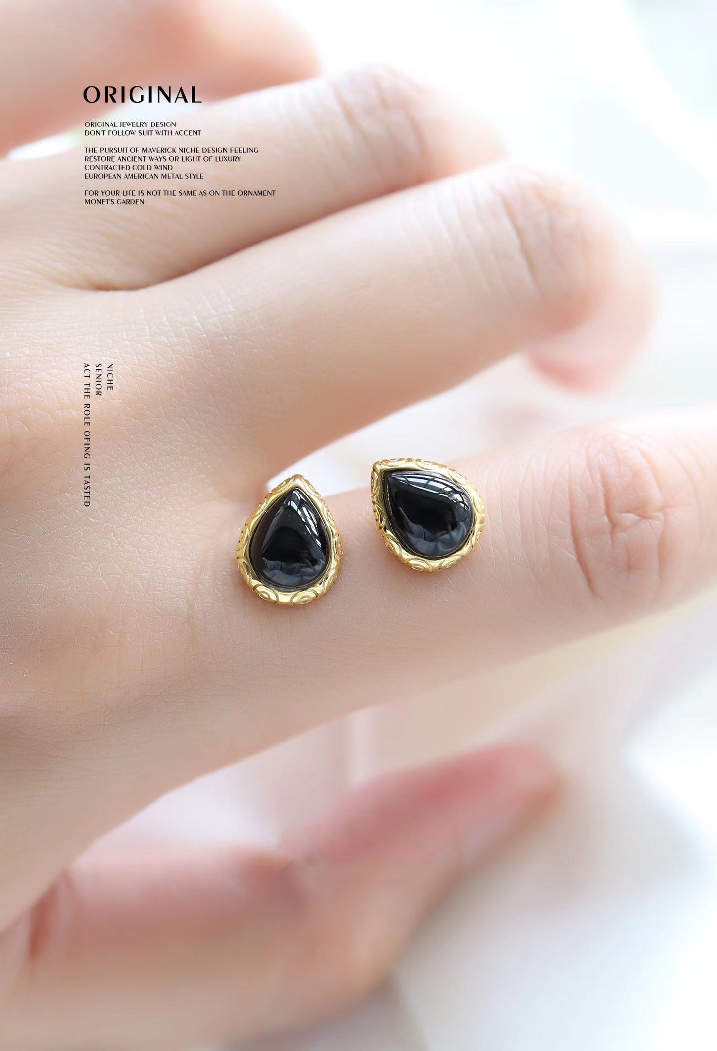 Natural Black Onyx Gold Plated Earrings in Sterling Silver