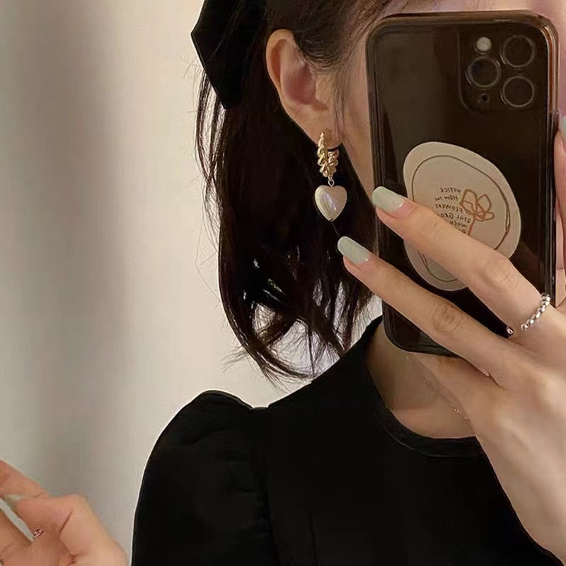 Twisted Rope Hoop Pearl Love Earrings