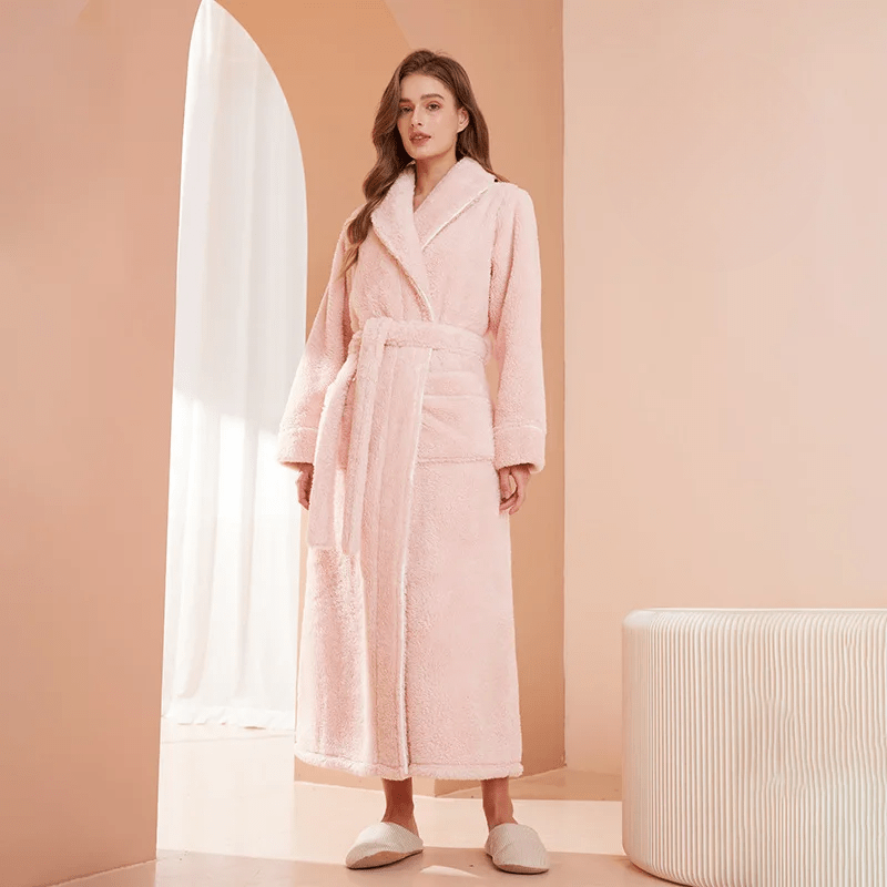 Fleece Dressing Gown with Belt for Winter Warmth