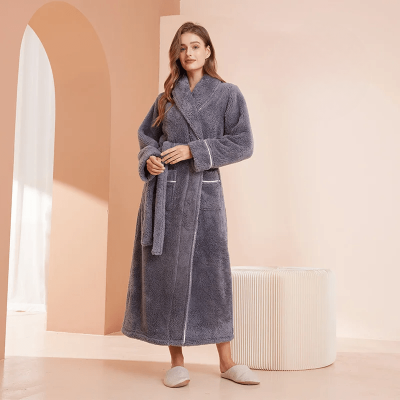 Fleece Dressing Gown with Belt for Winter Warmth