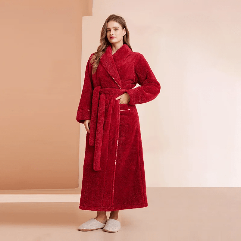 Fleece Dressing Gown with Belt for Winter Warmth