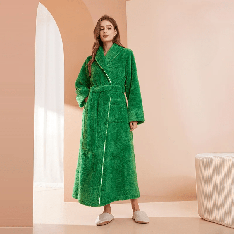 Fleece Dressing Gown with Belt for Winter Warmth