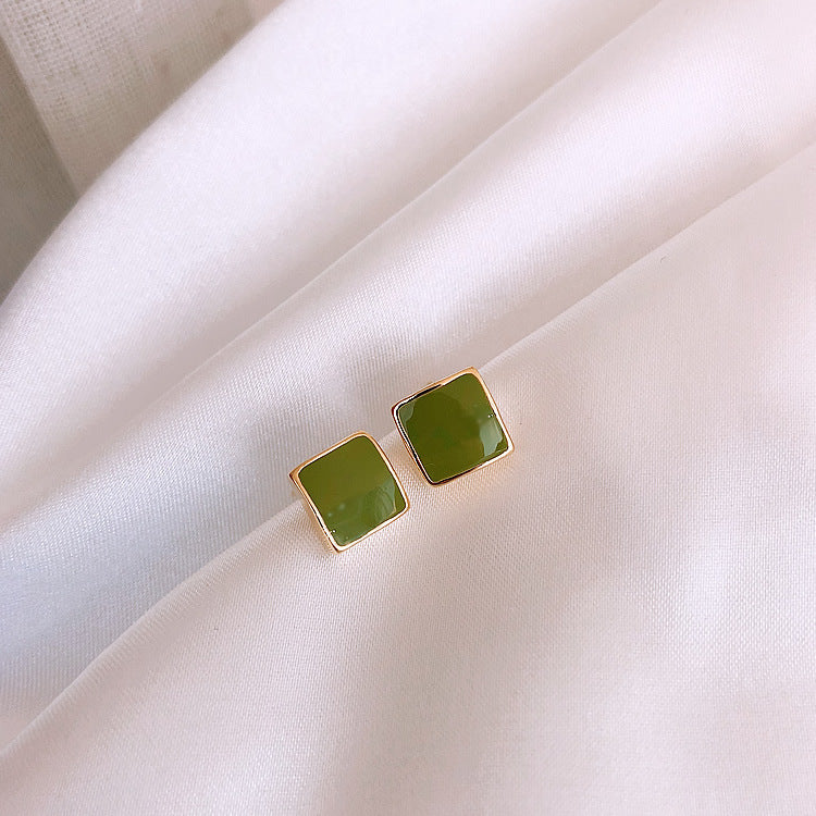 Square Green Basic Earrings