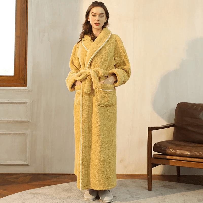 Fleece Dressing Gown with Belt for Winter Warmth