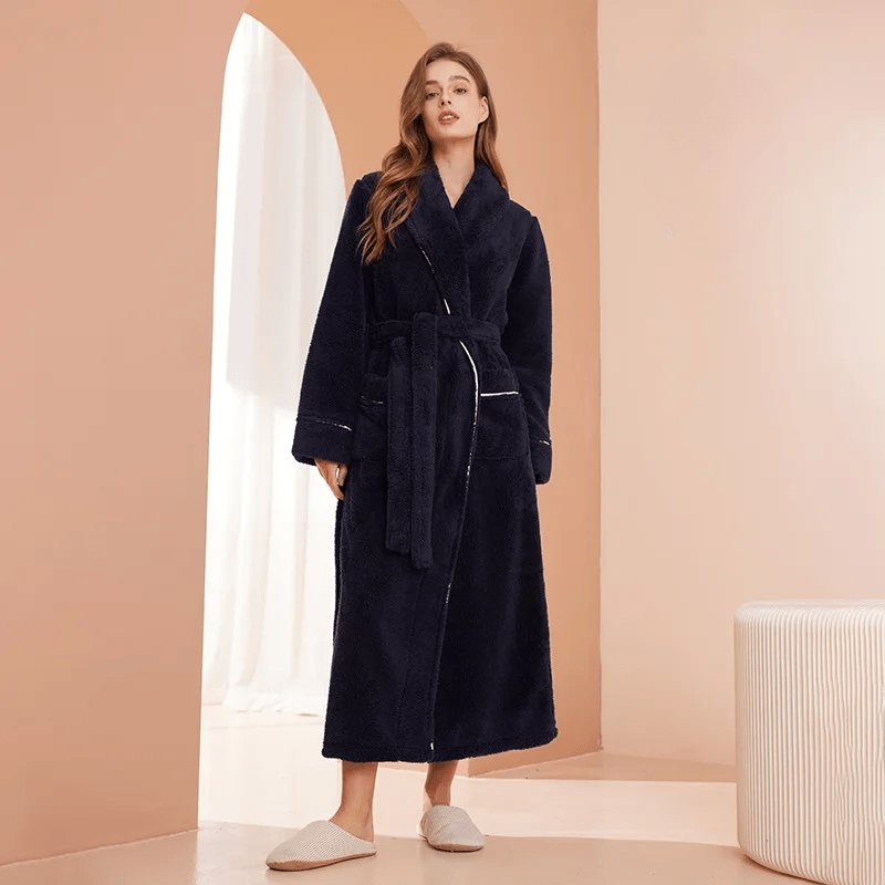 Fleece Dressing Gown with Belt for Winter Warmth