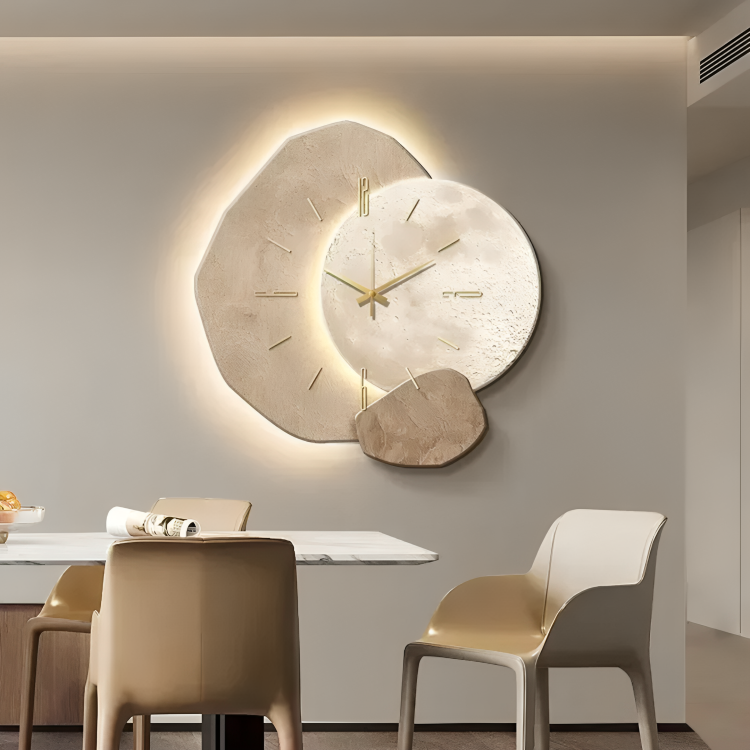 Wall Clock LED Light Modern Wooden Design
