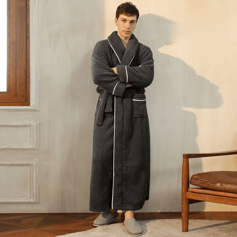 Fleece Dressing Gown with Belt for Winter Warmth