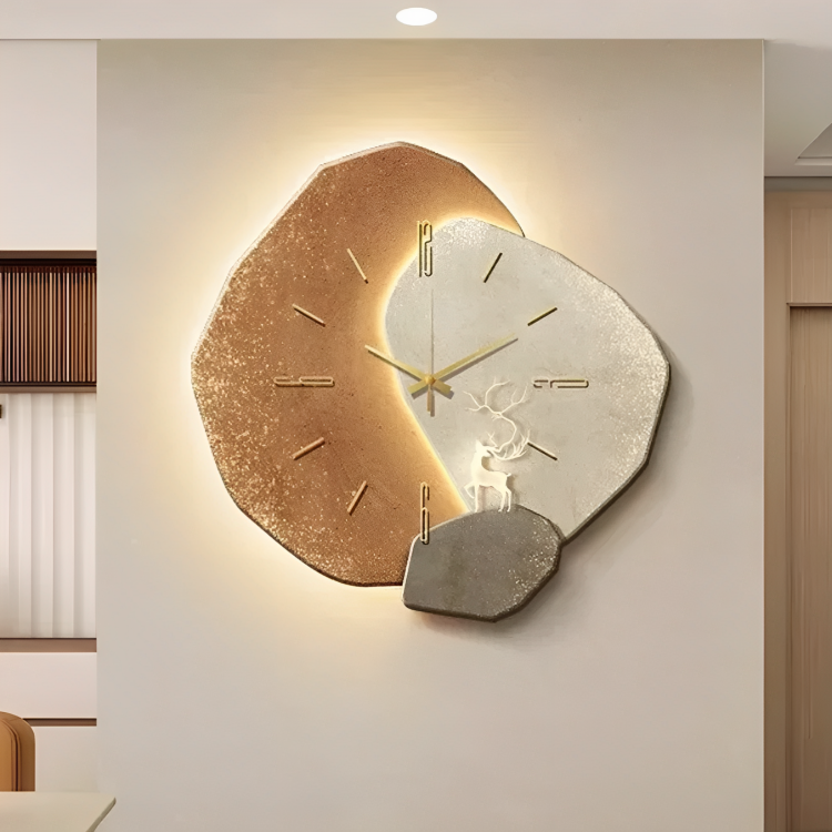 Wall Clock LED Light Modern Wooden Design