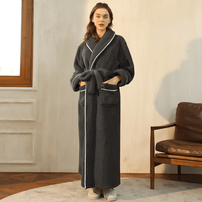 Fleece Dressing Gown with Belt for Winter Warmth