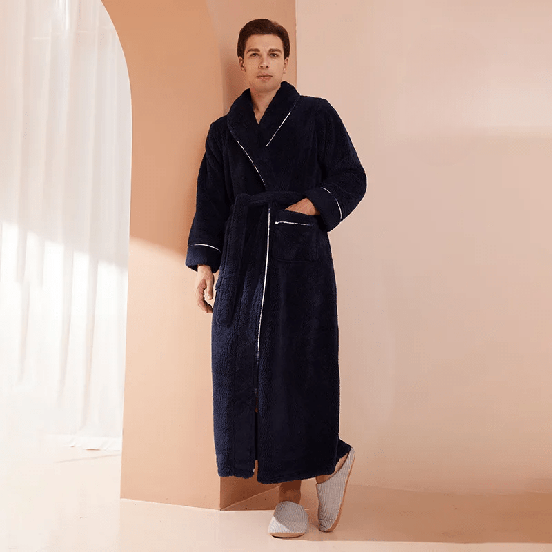 Fleece Dressing Gown with Belt for Winter Warmth