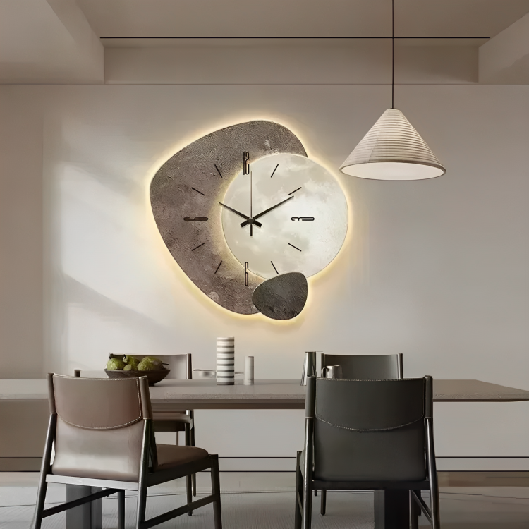 Wall Clock LED Light Modern Wooden Design