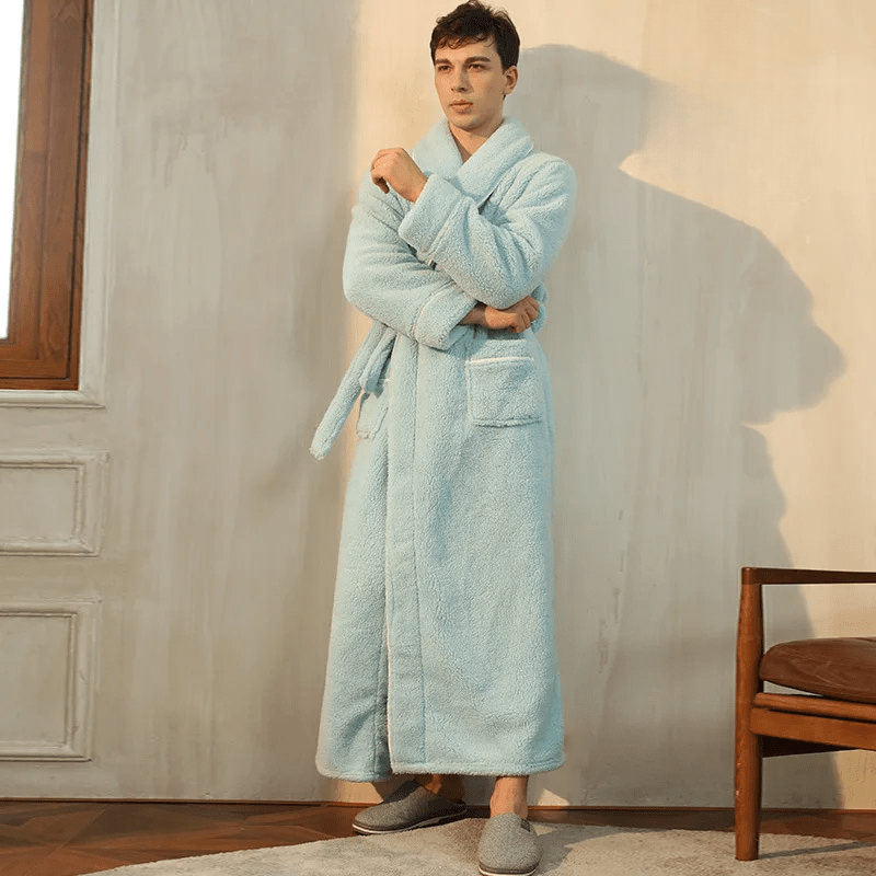 Fleece Dressing Gown with Belt for Winter Warmth