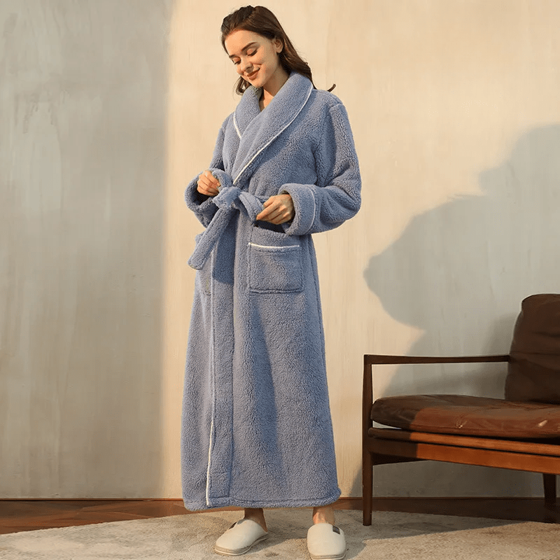 Fleece Dressing Gown with Belt for Winter Warmth