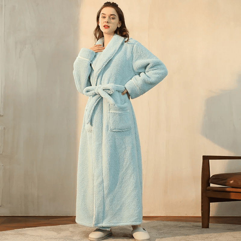 Fleece Dressing Gown with Belt for Winter Warmth