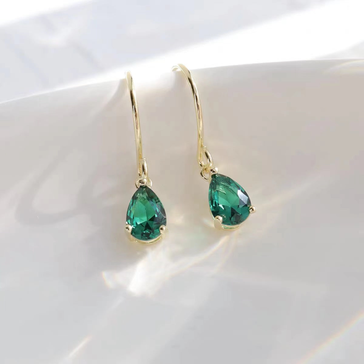 Teardrop Zircon Earrings in Sterling Silver with Gold Plating