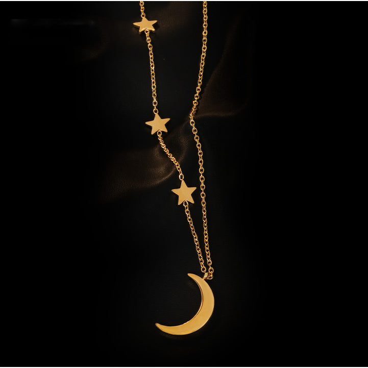 Simple Multilayer Star and Moon Necklace