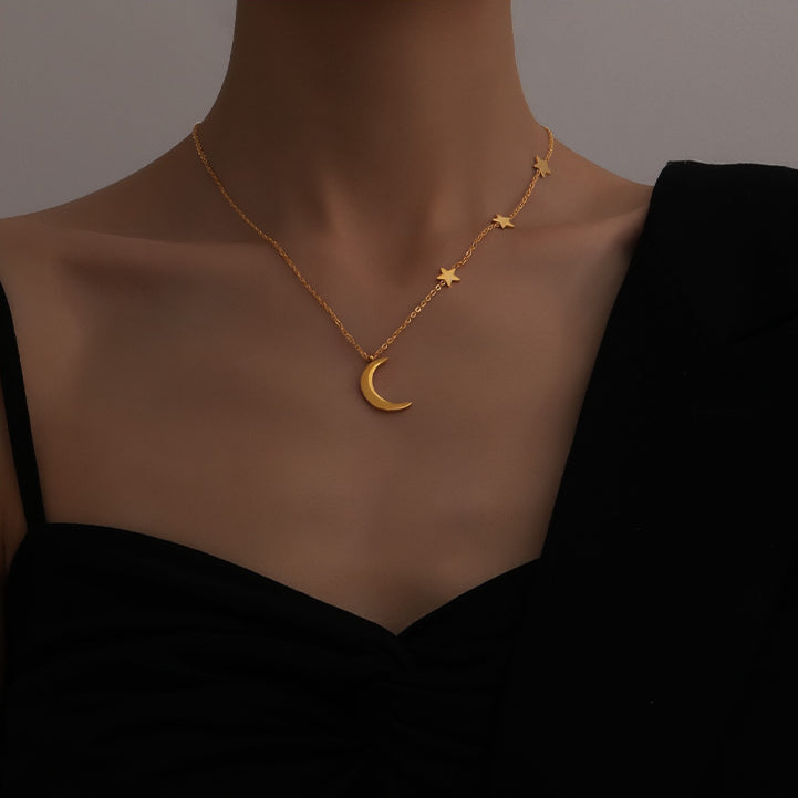 Simple Multilayer Star and Moon Necklace
