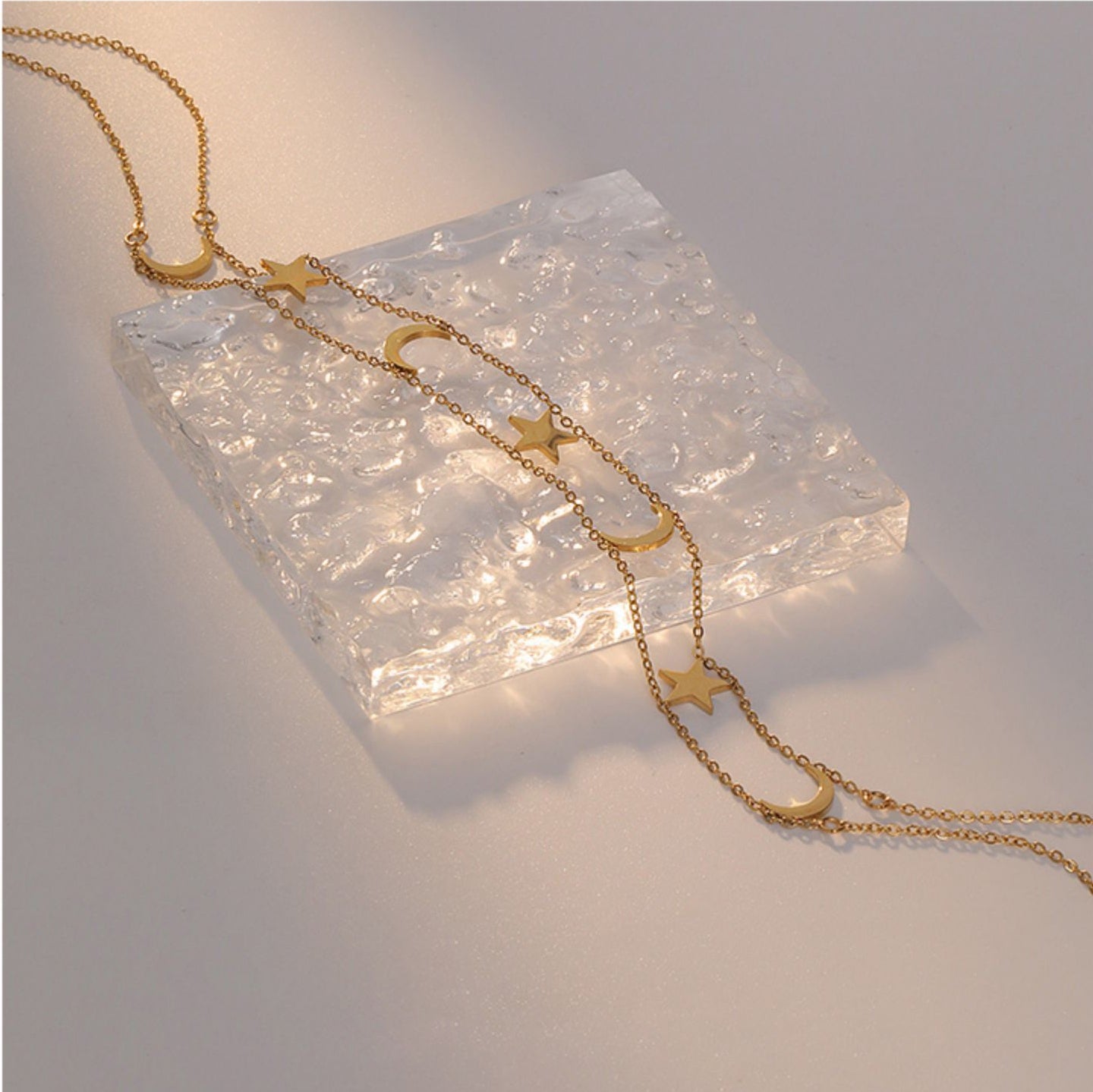 Simple Multilayer Star and Moon Necklace