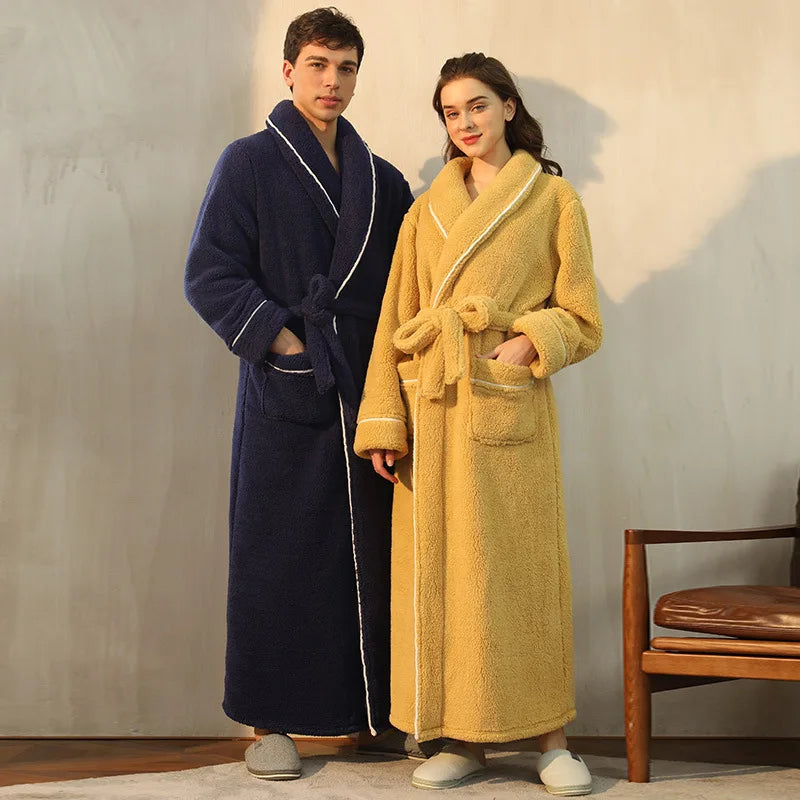 Fleece Dressing Gown with Belt for Winter Warmth