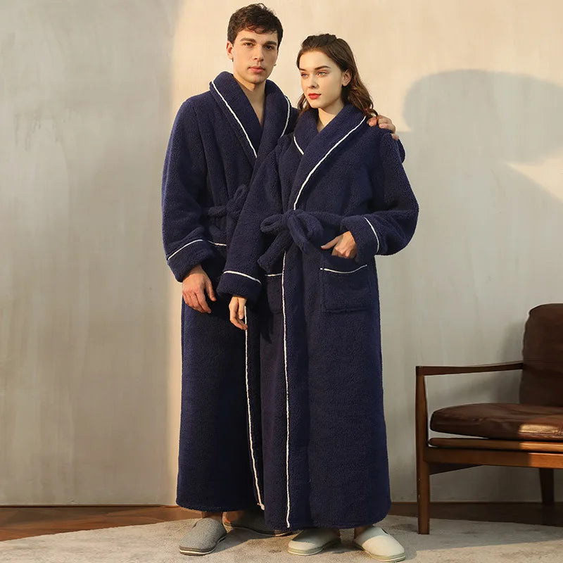 Fleece Dressing Gown with Belt for Winter Warmth