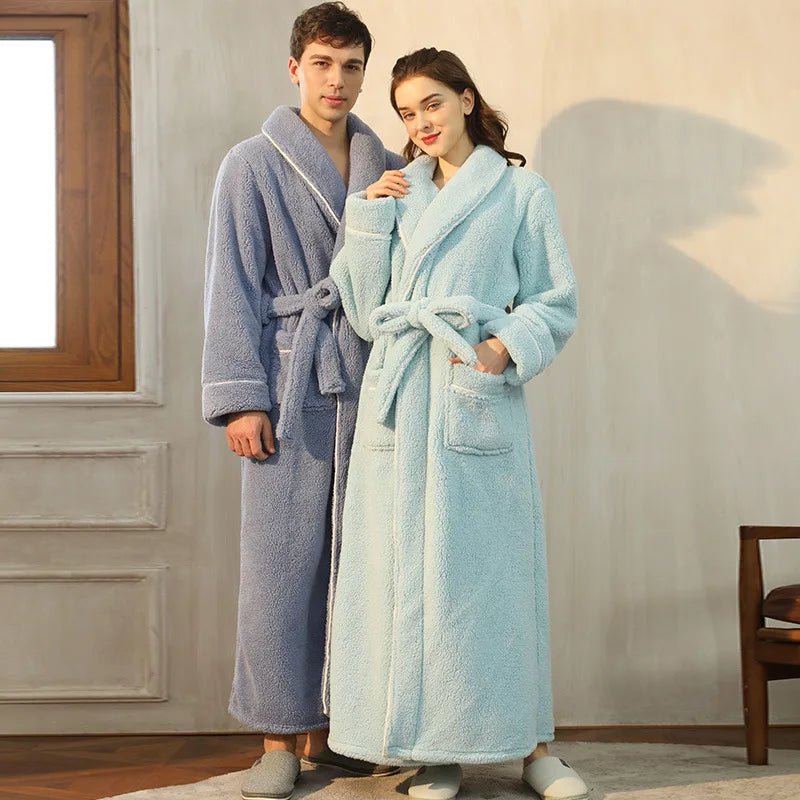 Fleece Dressing Gown with Belt for Winter Warmth