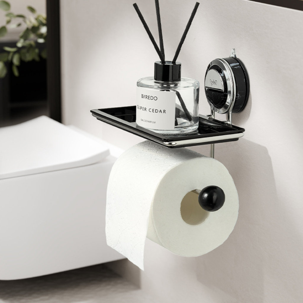 Toilet Roll Holder Wall Mounted Adhesive Shelf Storage