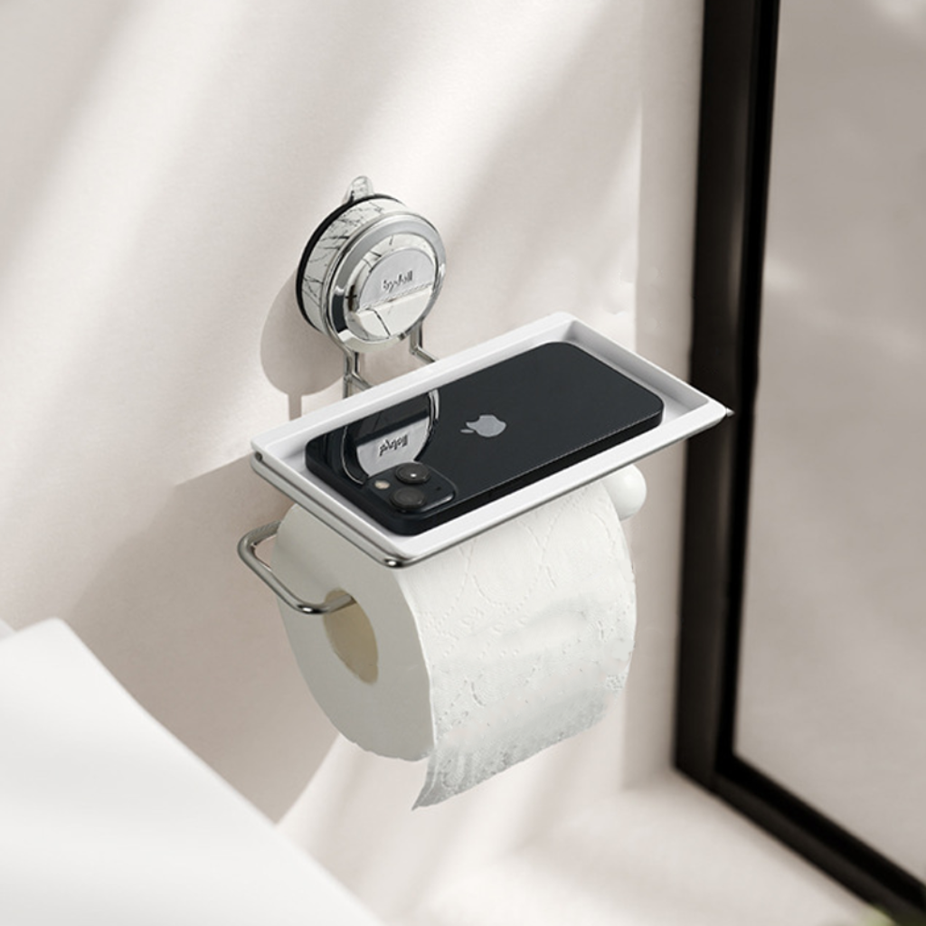 Toilet Roll Holder Wall Mounted Adhesive Shelf Storage