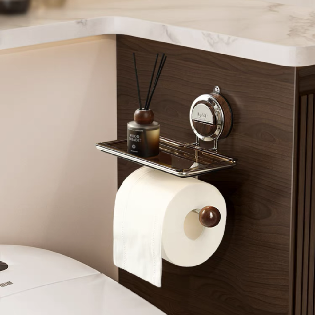 Toilet Roll Holder Wall Mounted Adhesive Shelf Storage