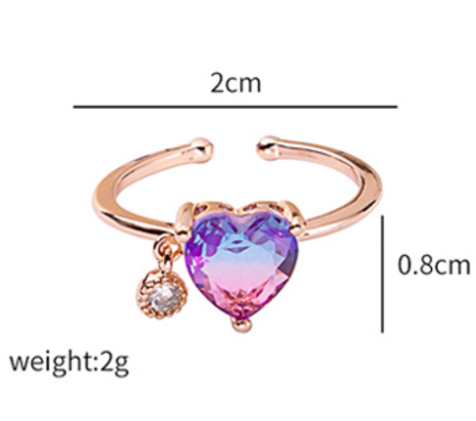 Gradient Crystal Love Heart Open Ring