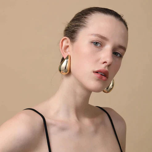 Women's Elegant Gold Teardrop Earrings | Sleek Polished Design