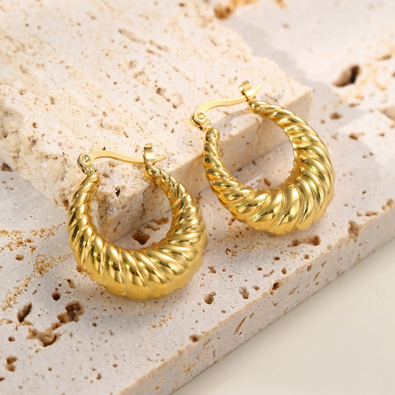 Gold Twisted Croissant Hoop Earrings