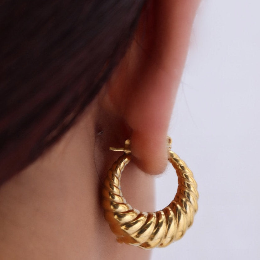 Gold Twisted Croissant Hoop Earrings