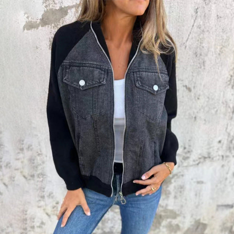 fashionable creative denim spliced jacket for women